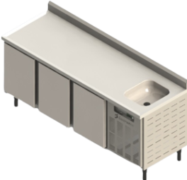Refrigerador Horizontal com 3 Portas Inox e Cuba