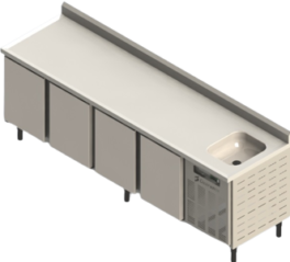 Refrigerador Horizontal com 4 Portas Inox e Cuba
